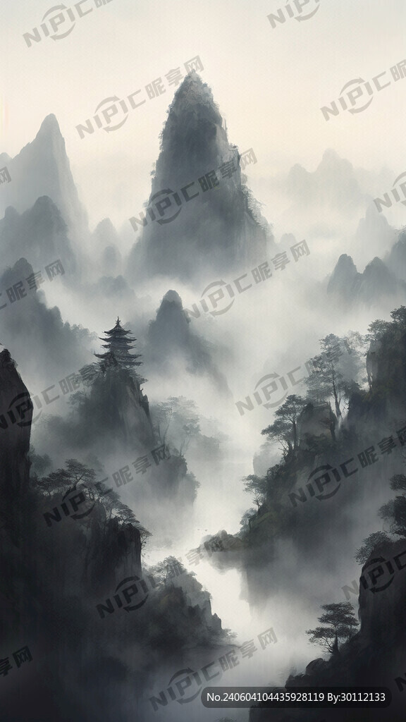 山谷 中国风 中国画 山水