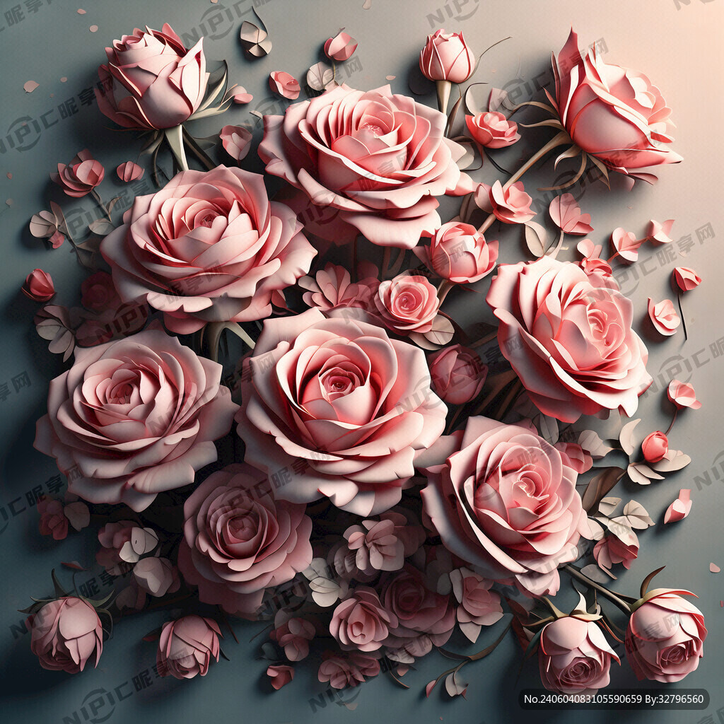 3D 立体效果 玫瑰花簇