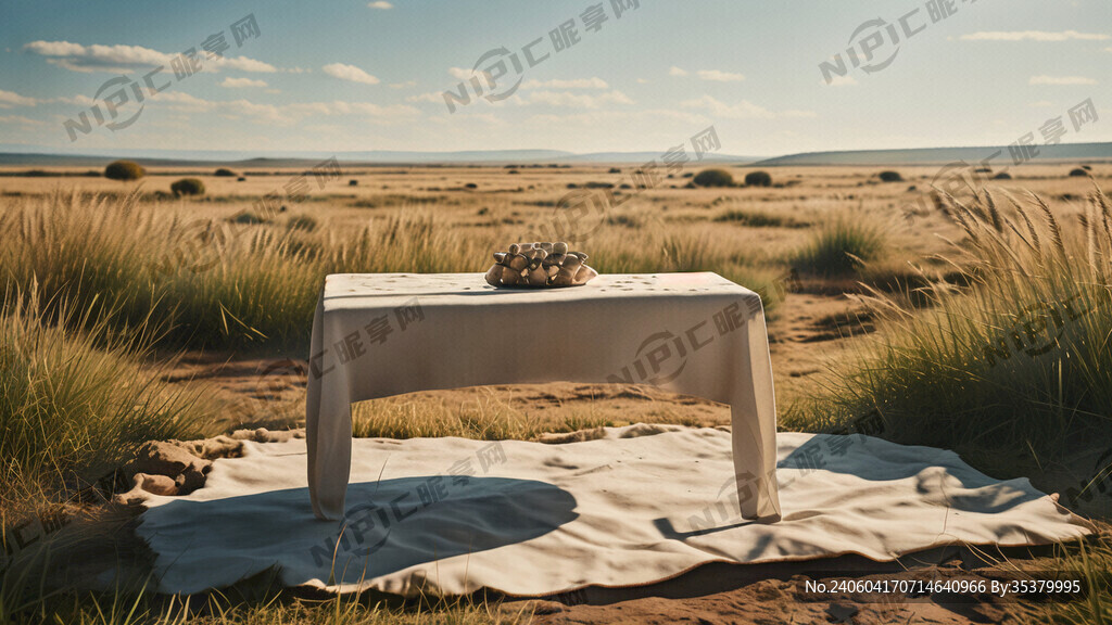 草原上有一块空的餐布