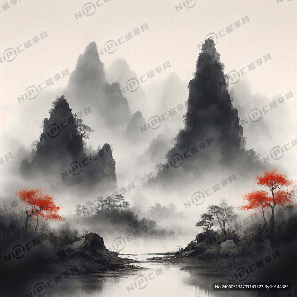 山谷 中国风 中国画 山水