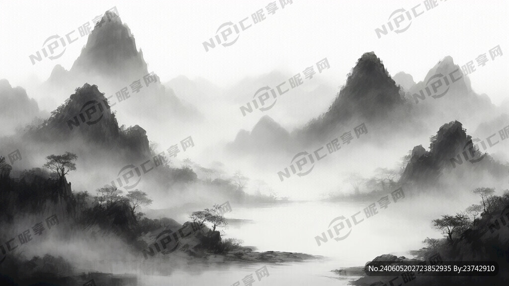 山谷 中国风 中国画 山水