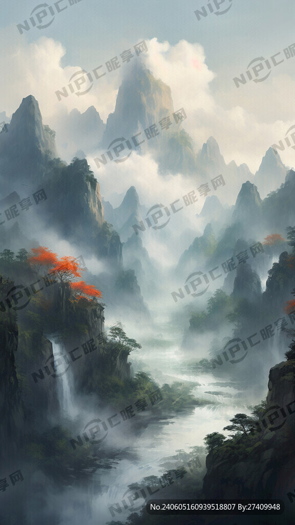 山谷 中国风 中国画 山水