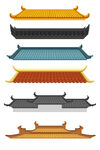 手绘卡通彩色古代建筑瓦片屋檐插