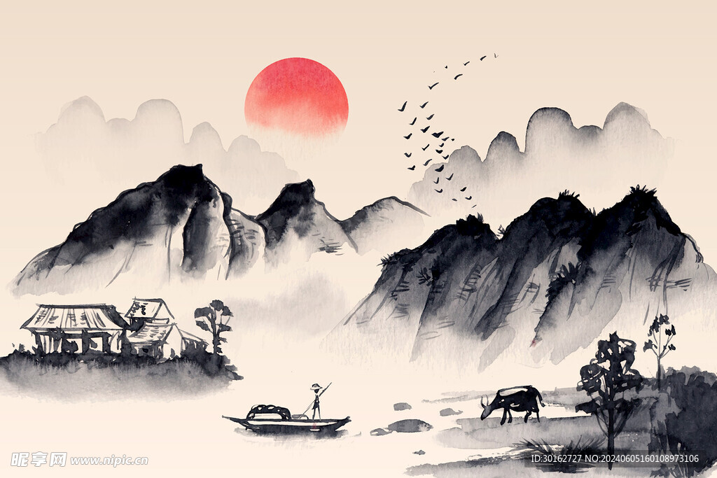 复古中国风国画水墨画