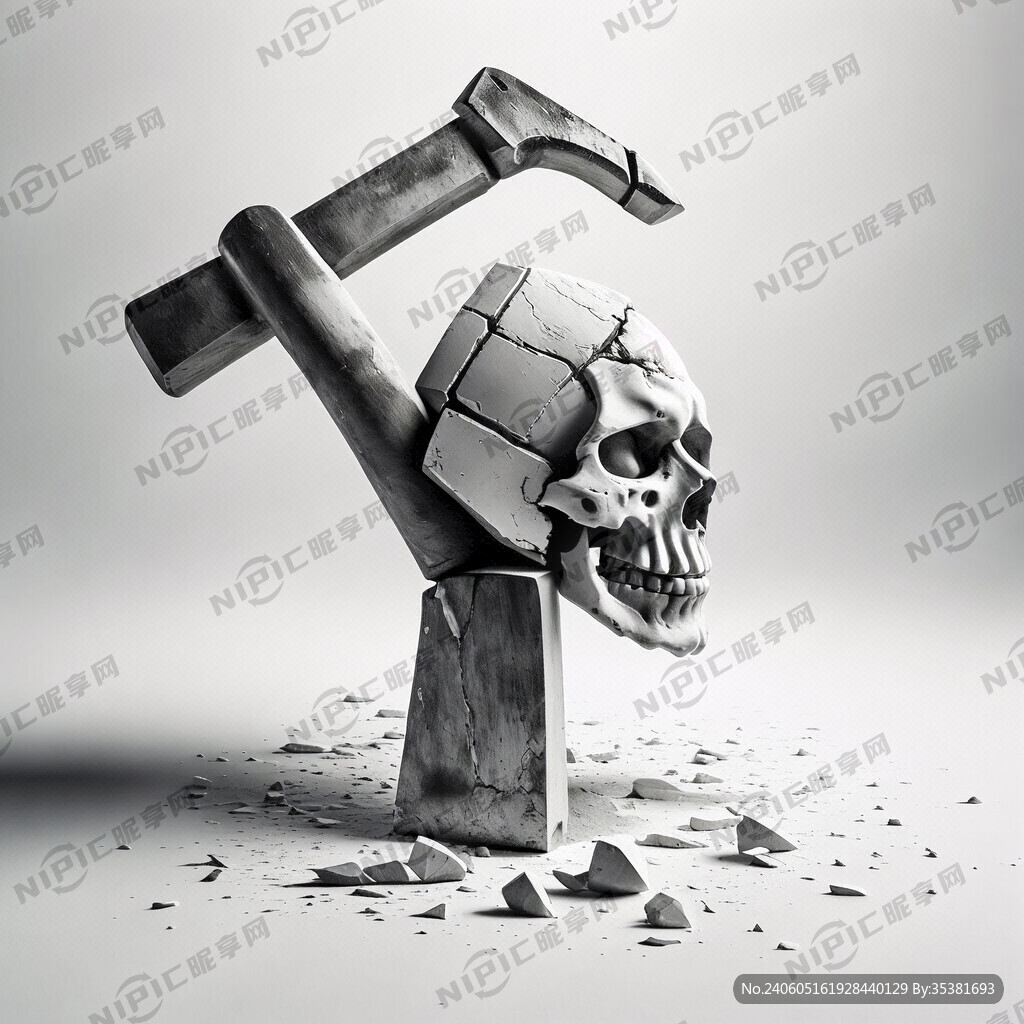 背景为白色 一个头部破碎的锤子