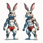 两只肌肉感兔子