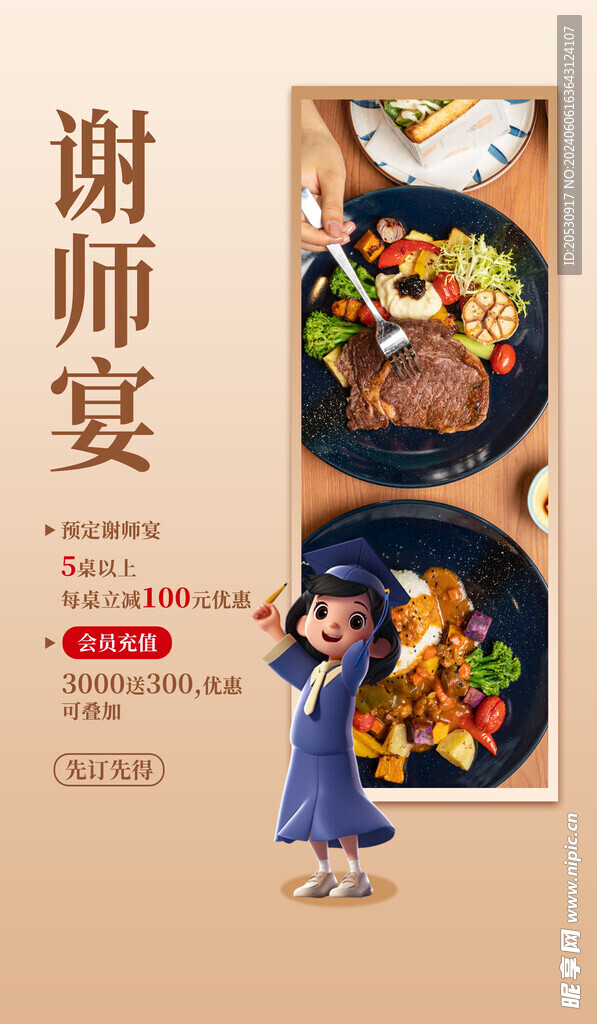 黄色谢师宴海报