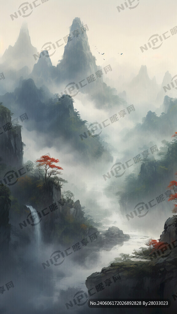 山谷 中国风 中国画 山水