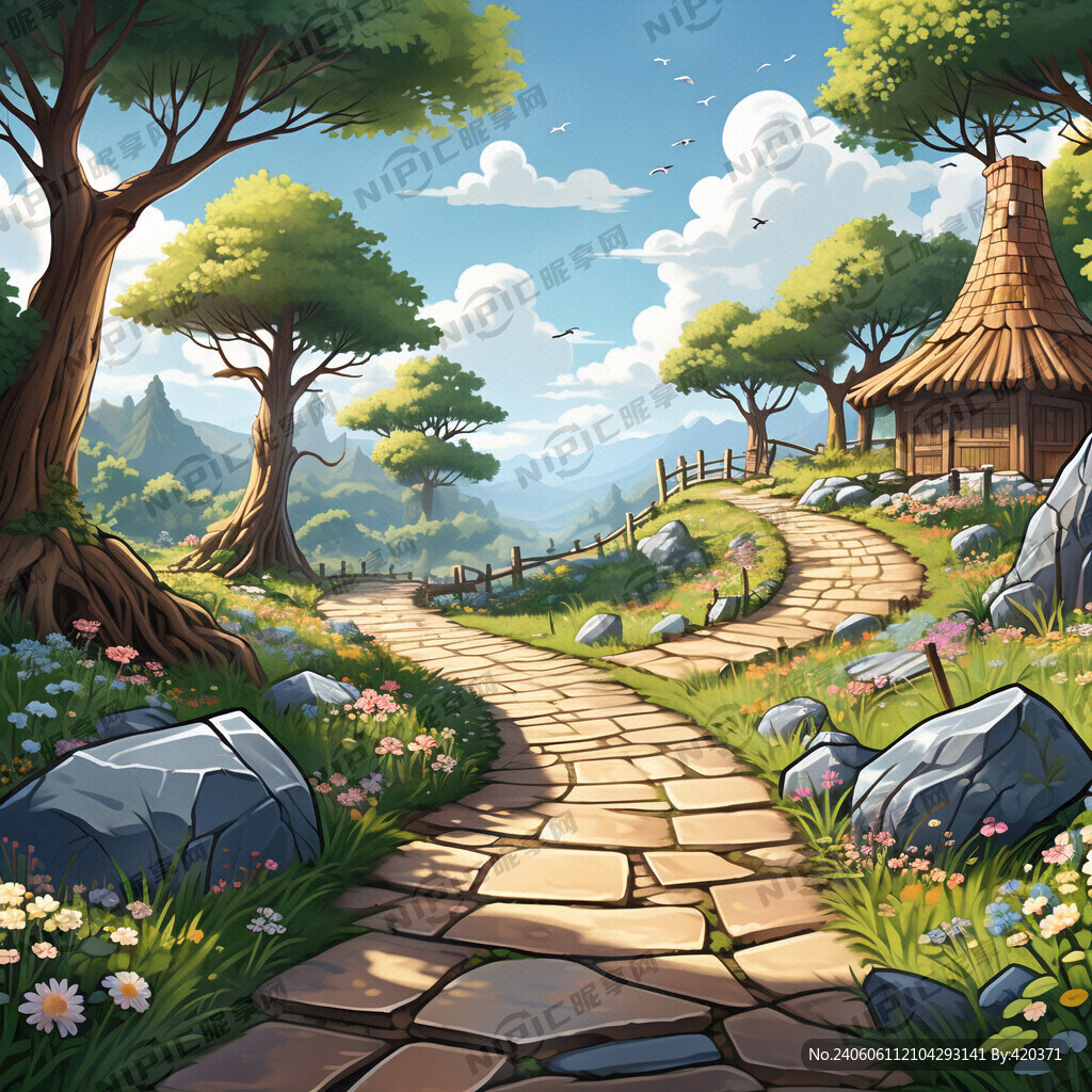 卡通  石板小路  不要背景