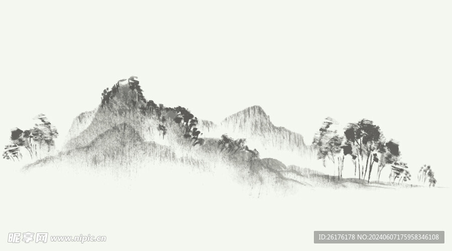 矢量中国风山树画
