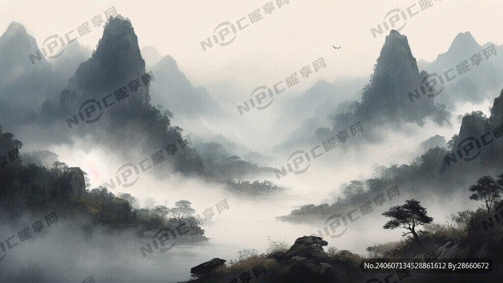 山谷 中国风 中国画 山水