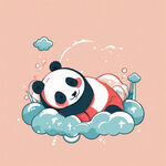 躺在云朵上面休息的熊猫卡通，闭目养神，扁平化，画风极简，比例瘦点，
