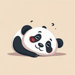 躺着休息的熊猫卡通，一只手撑着脸，扁平化，画风极简，比例瘦点，