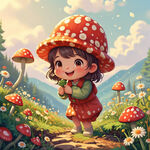 采蘑菇的可爱小姑娘 卡通图片