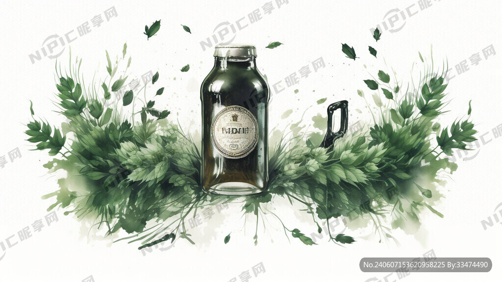 啤酒箱设计 绿色 小麦 国潮风