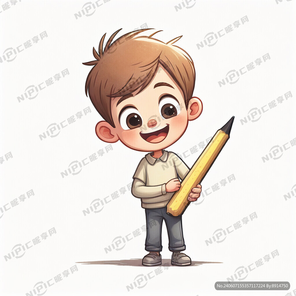手握铅笔的卡通男孩
