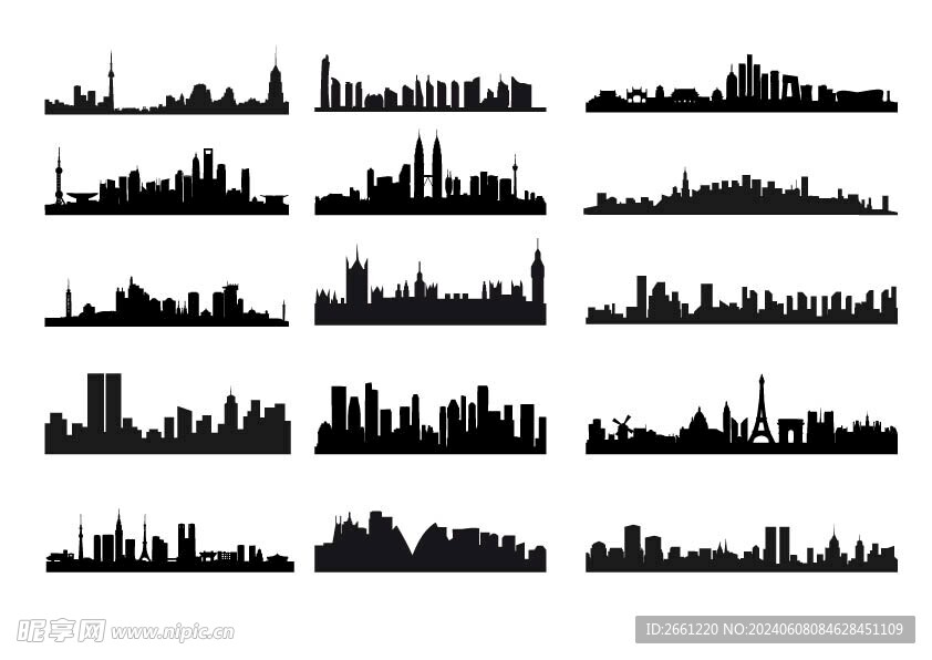 城市天际线景观剪影矢量图