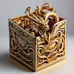 生成一款带有金色龙图案的礼盒，龙是微浮雕的。包装产品为盒装香烟的