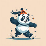 奔跑者
踢足球的熊猫卡通，头上戴着发带，扁平化，画风极简，比例瘦点，