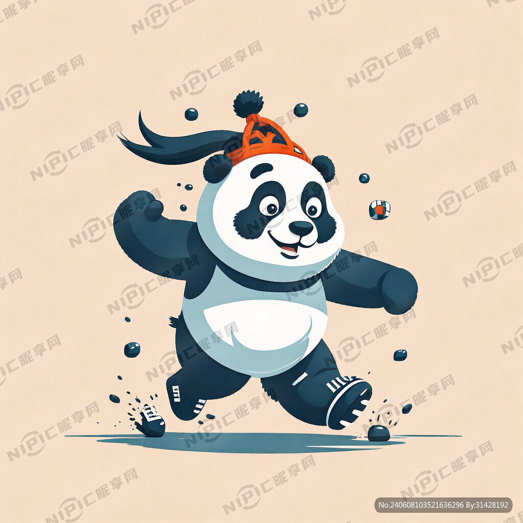 奔跑者 踢足球的熊猫卡通