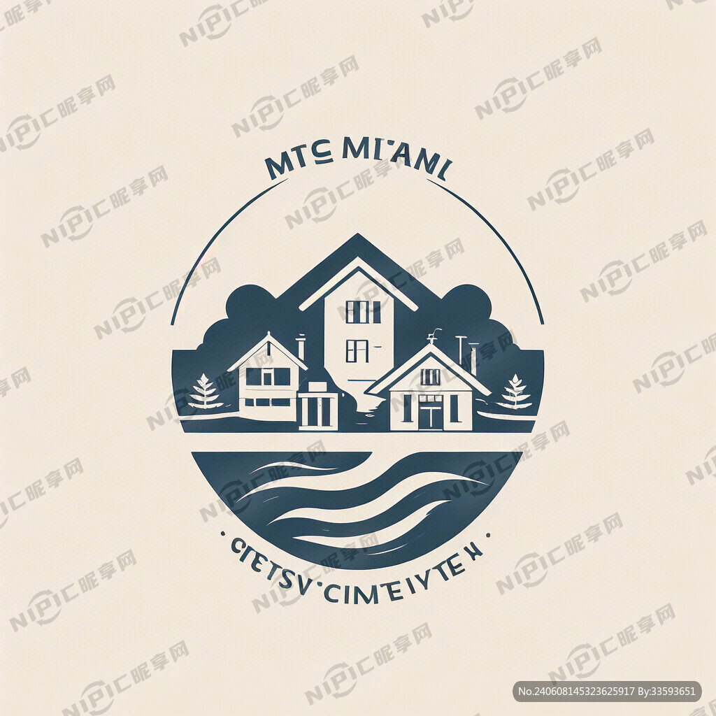 以房屋加河流做一个简约的商标