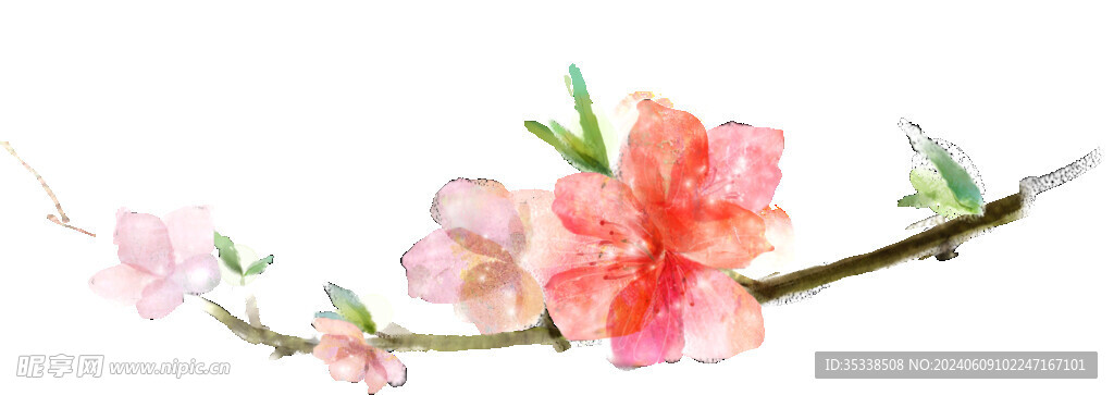 唯美古风水彩花朵png
