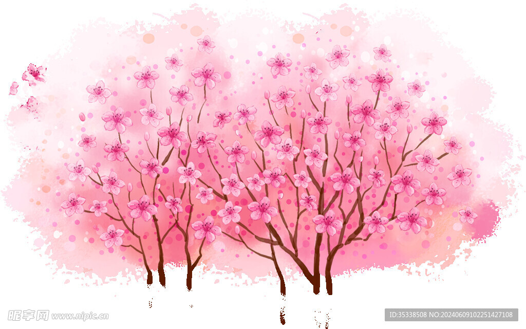 唯美古风水彩花朵png
