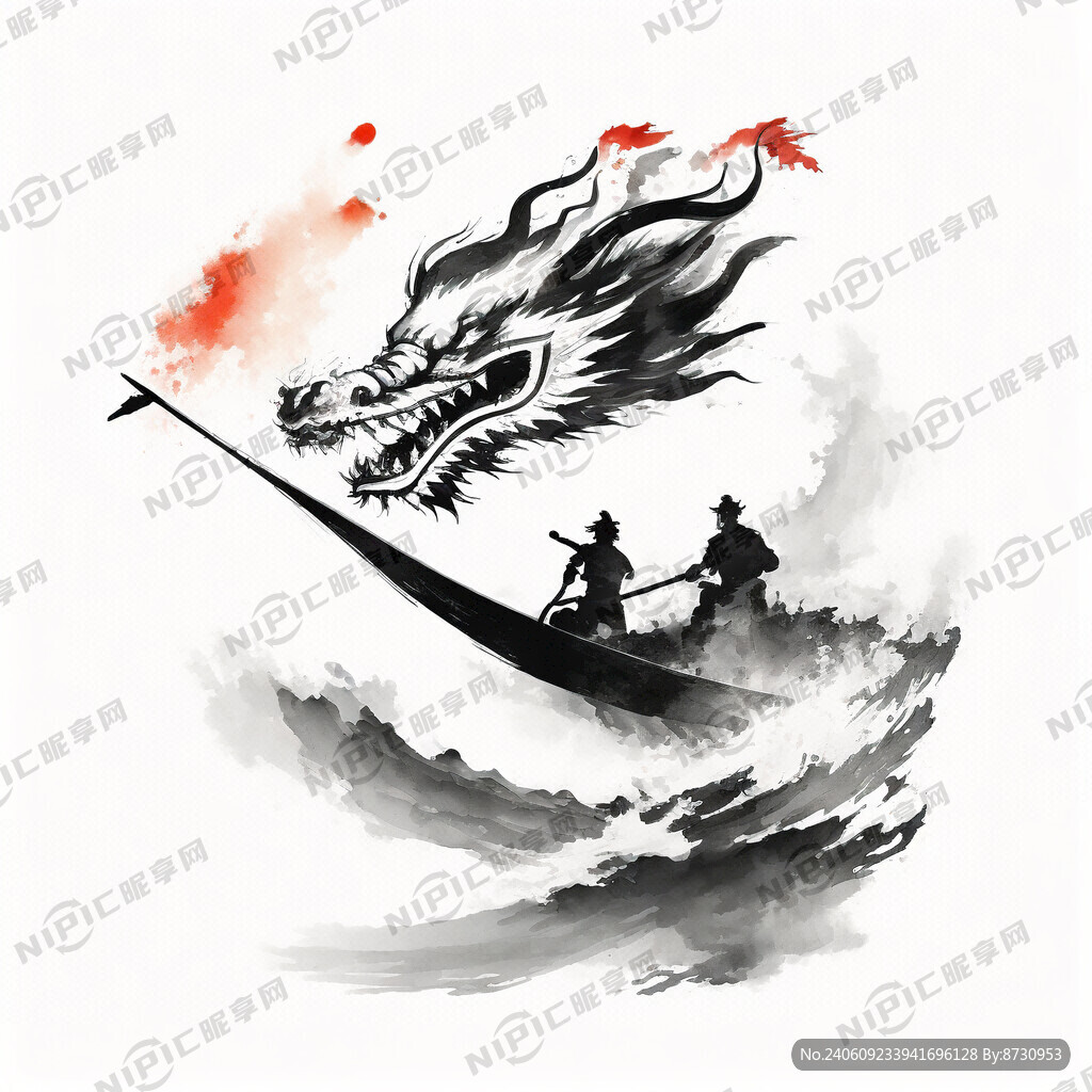 水墨风龙舟 黑白水墨风