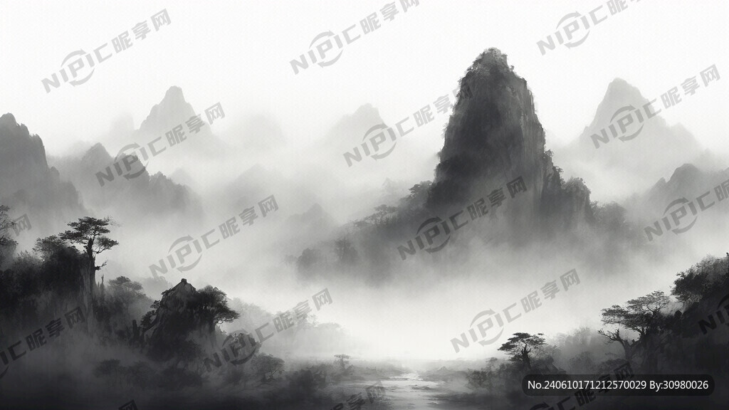 山谷 中国风 中国画 山水