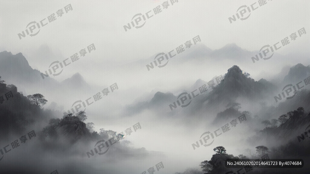 淡淡的水墨画 平视角 灰白色。