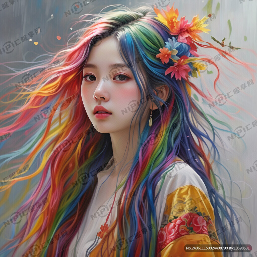 彩色长发少女
