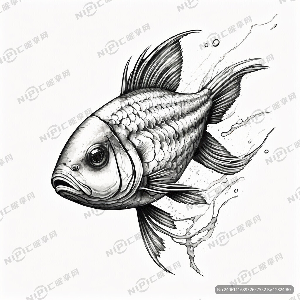 巴沙鱼 活力 无背景 黑白线