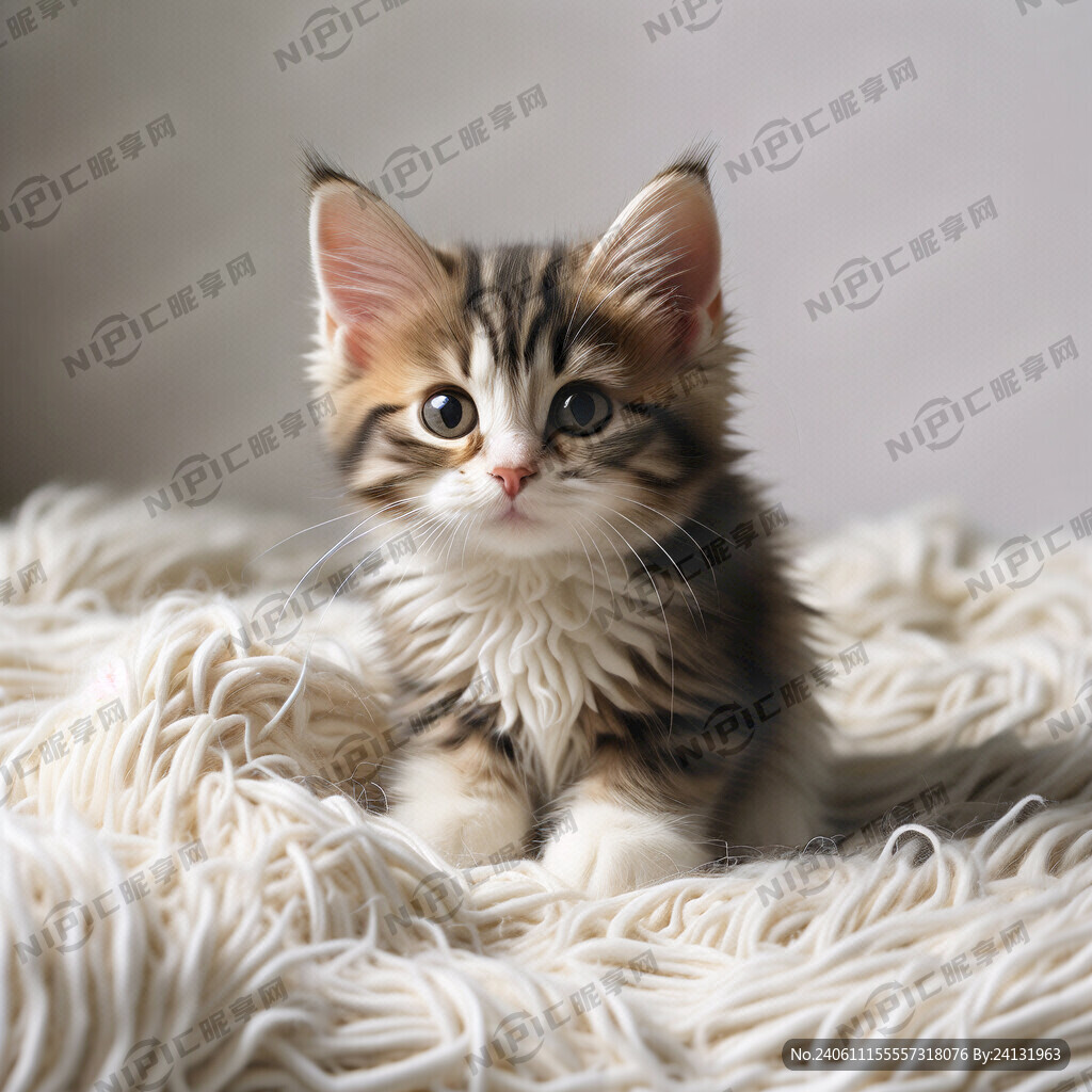 用羊毛制作的仿真宠物猫 白底图