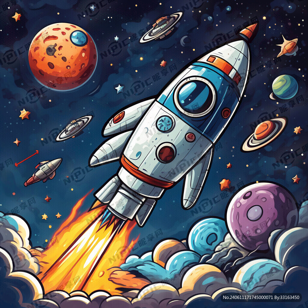 卡通火箭 卡通宇航员 星球