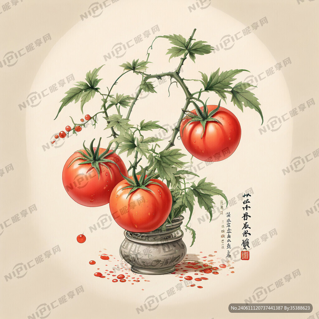 品牌名为田间的番茄插画