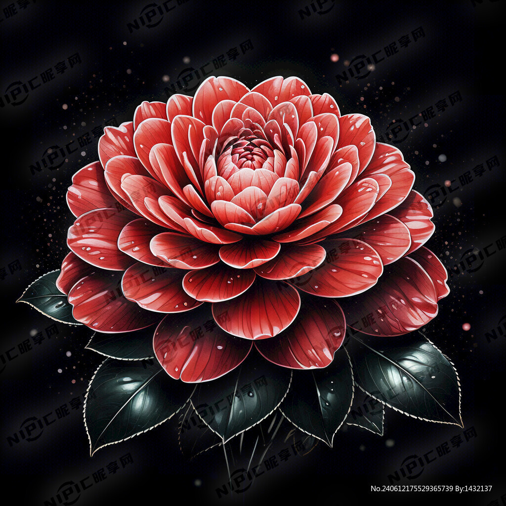 山茶花 黑色背景 光粒子线条