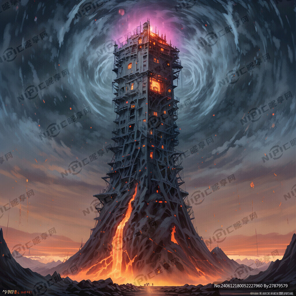 火山 塔 房卡 失量图