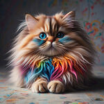 波斯猫的猫爪上涂彩色的颜色