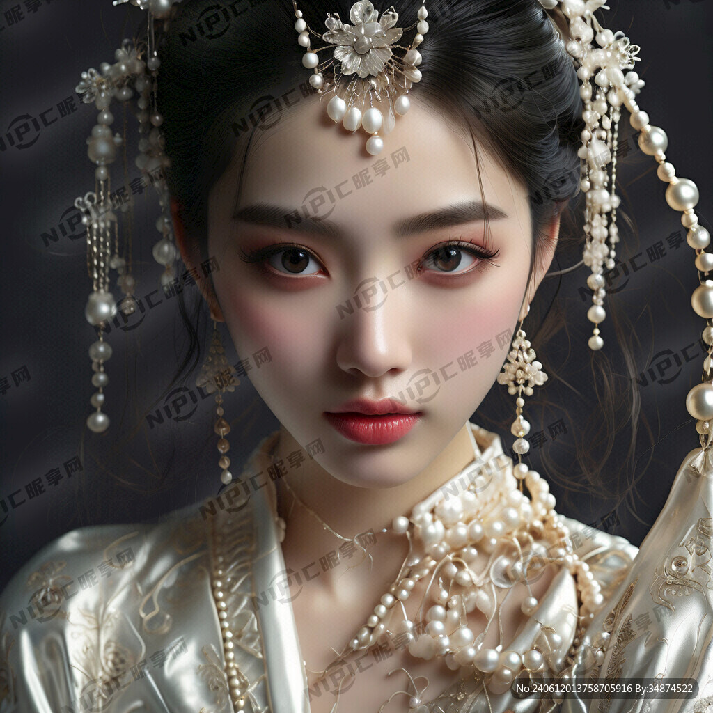 珍珠美女正面图片