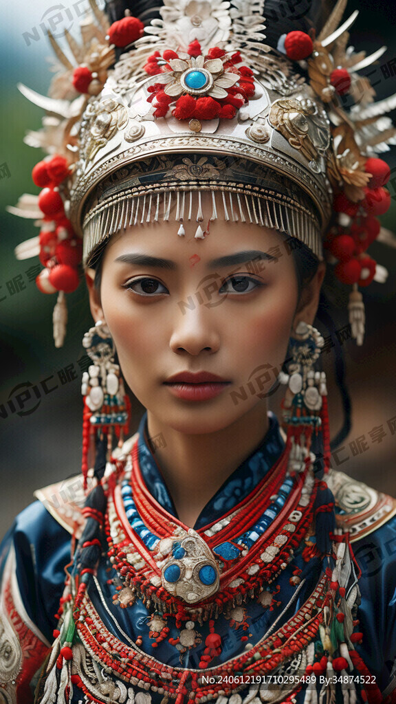 苗族美女全脸图 传统服饰