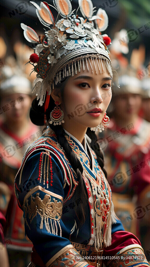 苗族美女跳舞全脸图 传统服饰