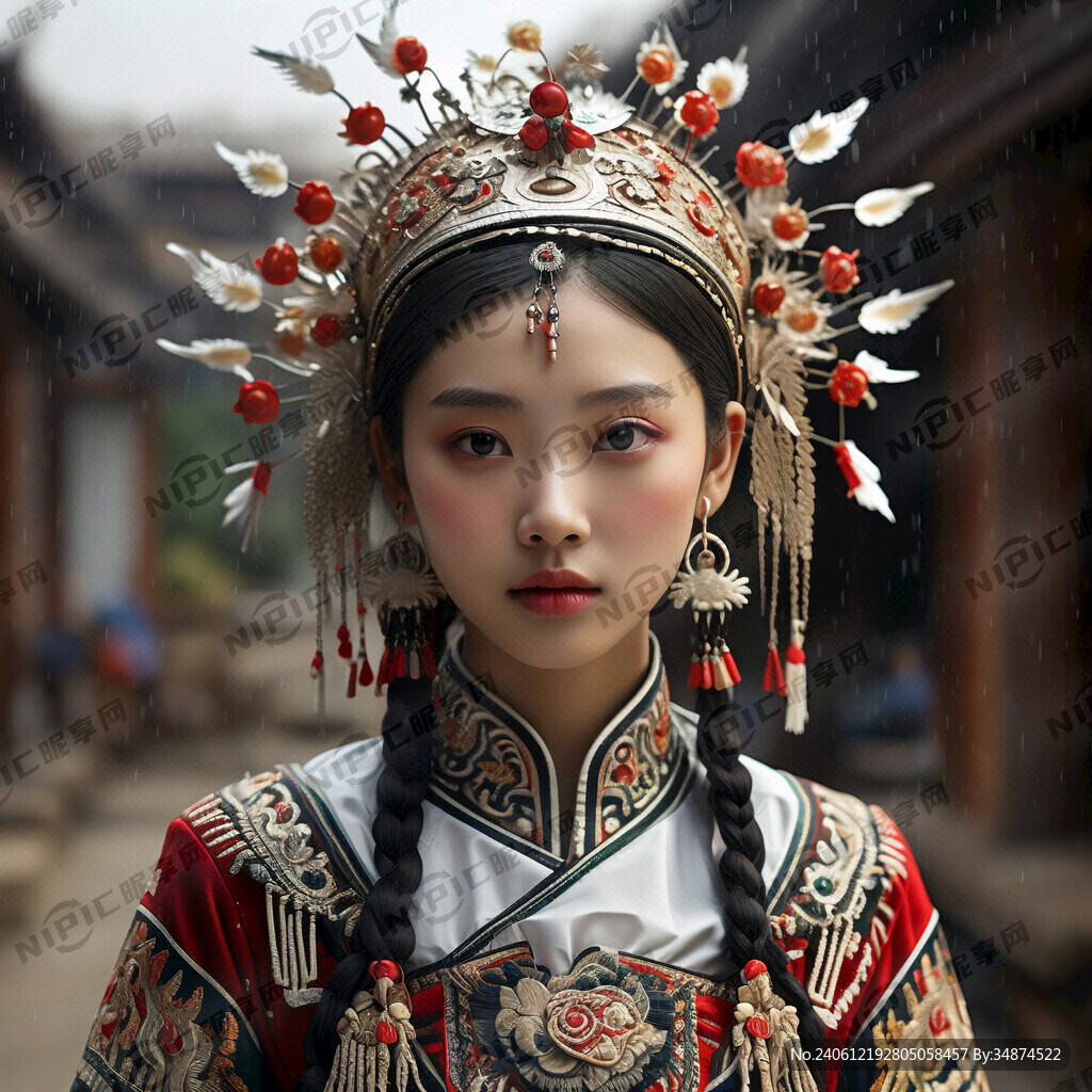 全脸图 苗族美女 传统服饰