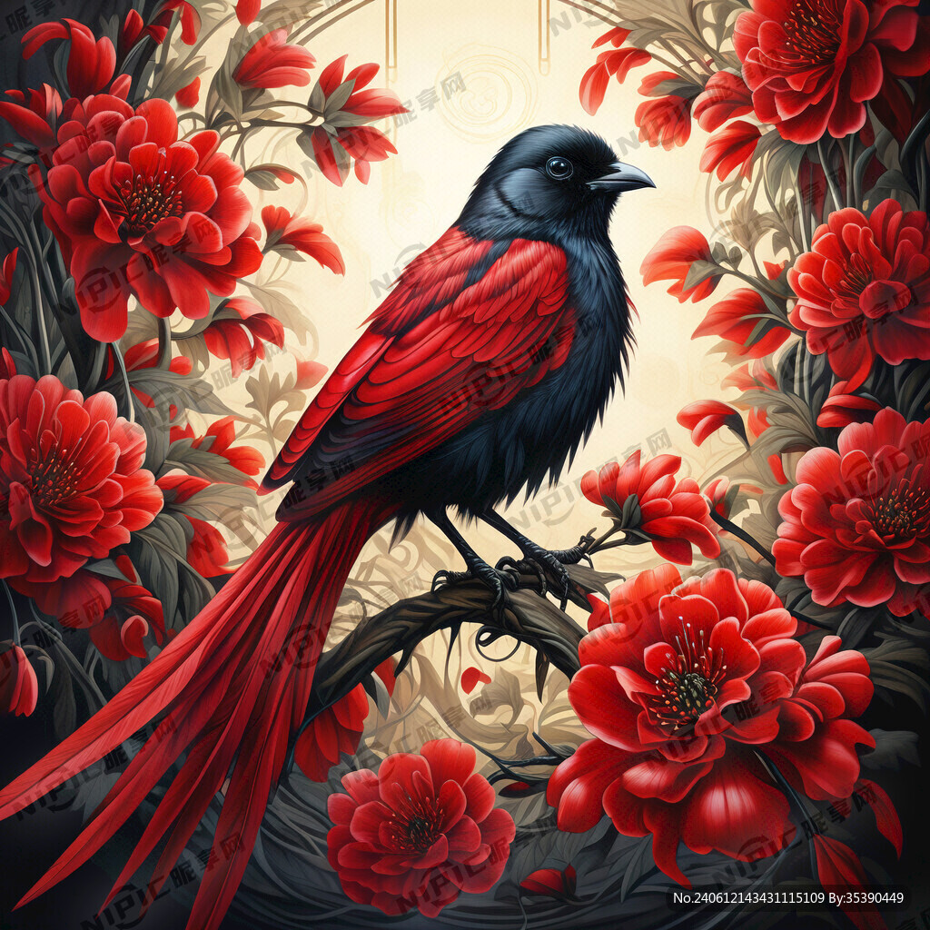 红喜鹊 花开富贵