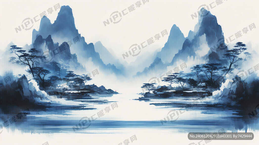 抽象山水 蓝色调为主