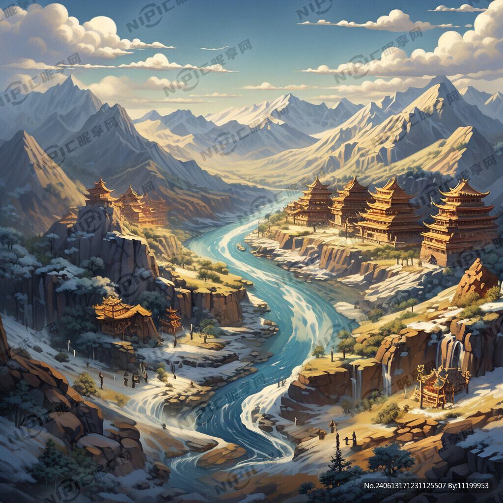 中富 乌金煤 草地 雪山 河流