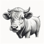 西门塔尔肉牛素描卡通图，