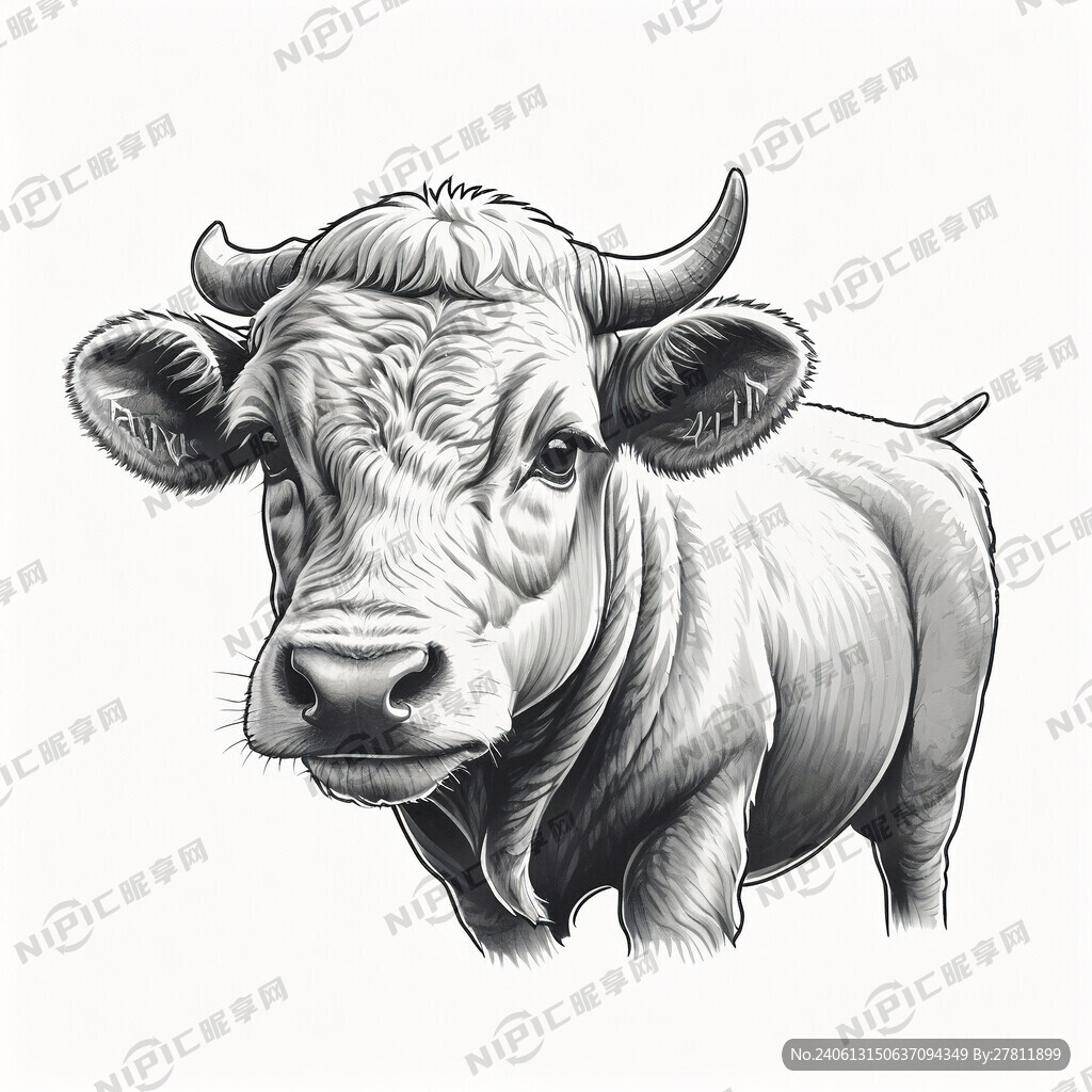 西门塔尔肉牛素描卡通图