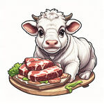 西门塔尔肉牛抱着一盘肉展示