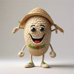 一颗大米   拟人形象    颜色丰富  微笑  头戴草帽  站着  白色背景