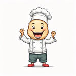 一粒大米  穿着厨师服   站着  微笑  卡通  颜色丰富  背景白色
